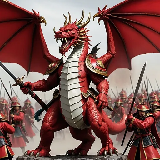 Prompt: warhammer Total War cathay femail army  with  chinese red dargon