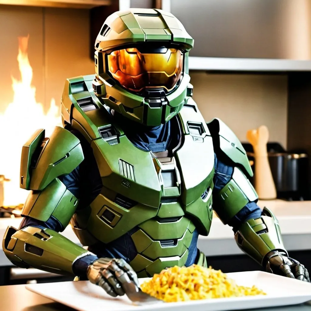 Prompt: Master Chief becoming a master chef”