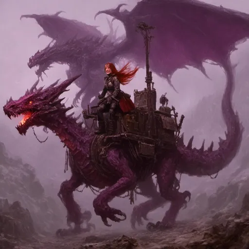 Prompt: A female elf riding a purple dragon <mymodel>