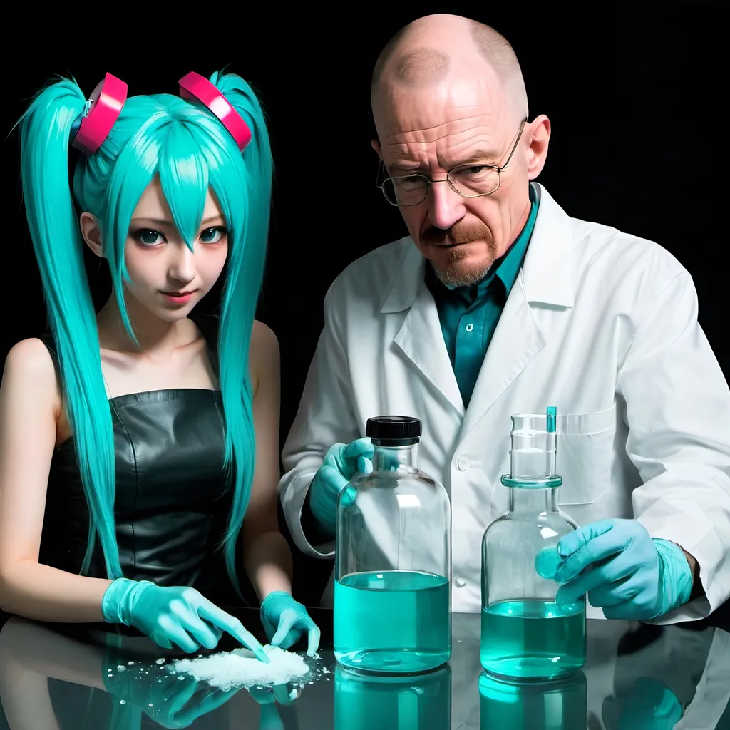 Prompt: hatsune miku and walter white making meth 