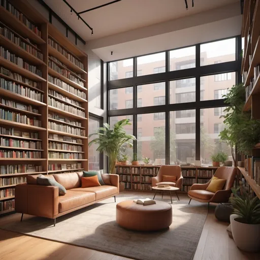 Prompt: urban modern friendly library, desktop size, 8K