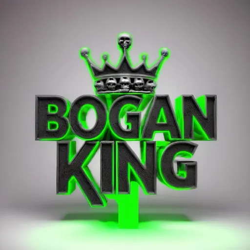 Prompt: Black and white skull and crossbones, neon green dancing script font, king bogan, neon, high contrast, detailed bones, eerie lighting