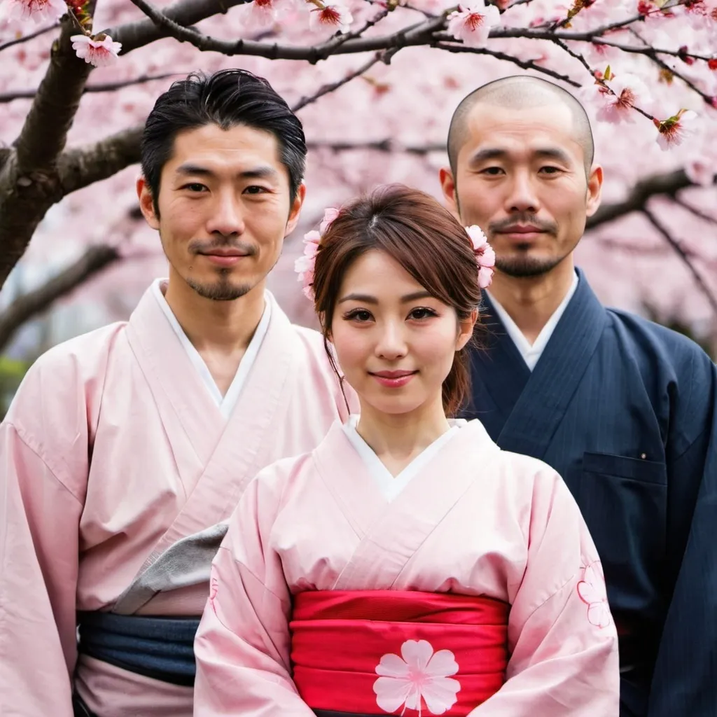 Prompt: Japanese man and woman with a sakura tree