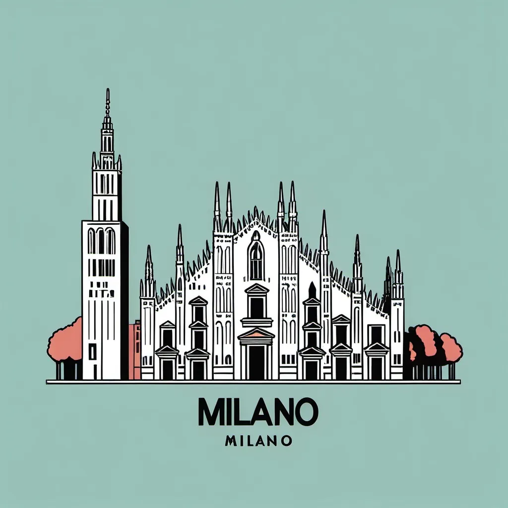 Prompt: flat ilustration of milano for a graphic tee