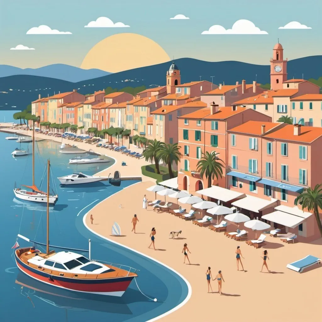 Prompt: Flat illustration of saint tropez 