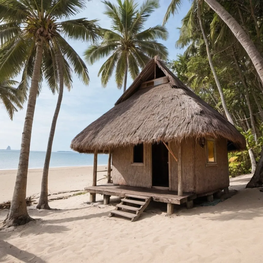 Prompt: Beautiful hut by a beach 