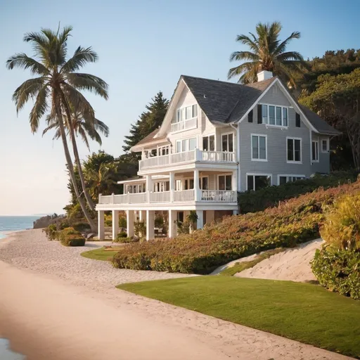 Prompt: Beautiful house by a beach 