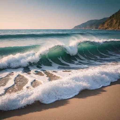 Prompt: Beautiful Waves on a beach 