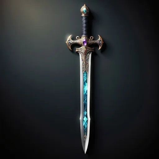 Prompt: A sword that looks like a medieval but it's also a fantasy sword that has a beautiful and magical gemstone and beautiful details on it 