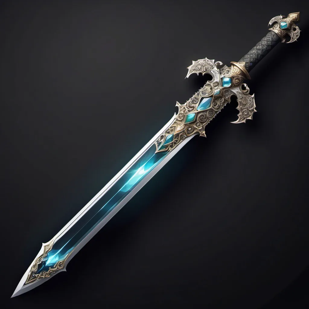 Prompt: A sword that looks like a medieval but it's also a fantasy sword that has a beautiful and magical gemstone and beautiful details on it 