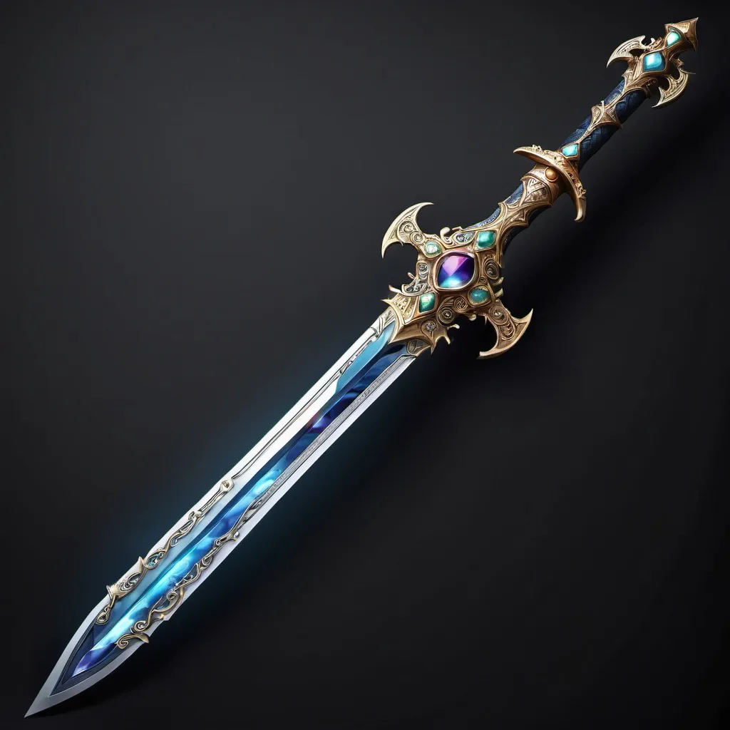 Prompt: A sword that looks like a medieval but it's also a fantasy sword that has a beautiful and magical gemstone and beautiful details on it 