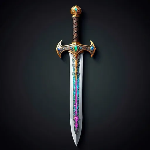 Prompt: A sword that looks like a medieval that has beautiful details on it,it's colourful and has light powers 