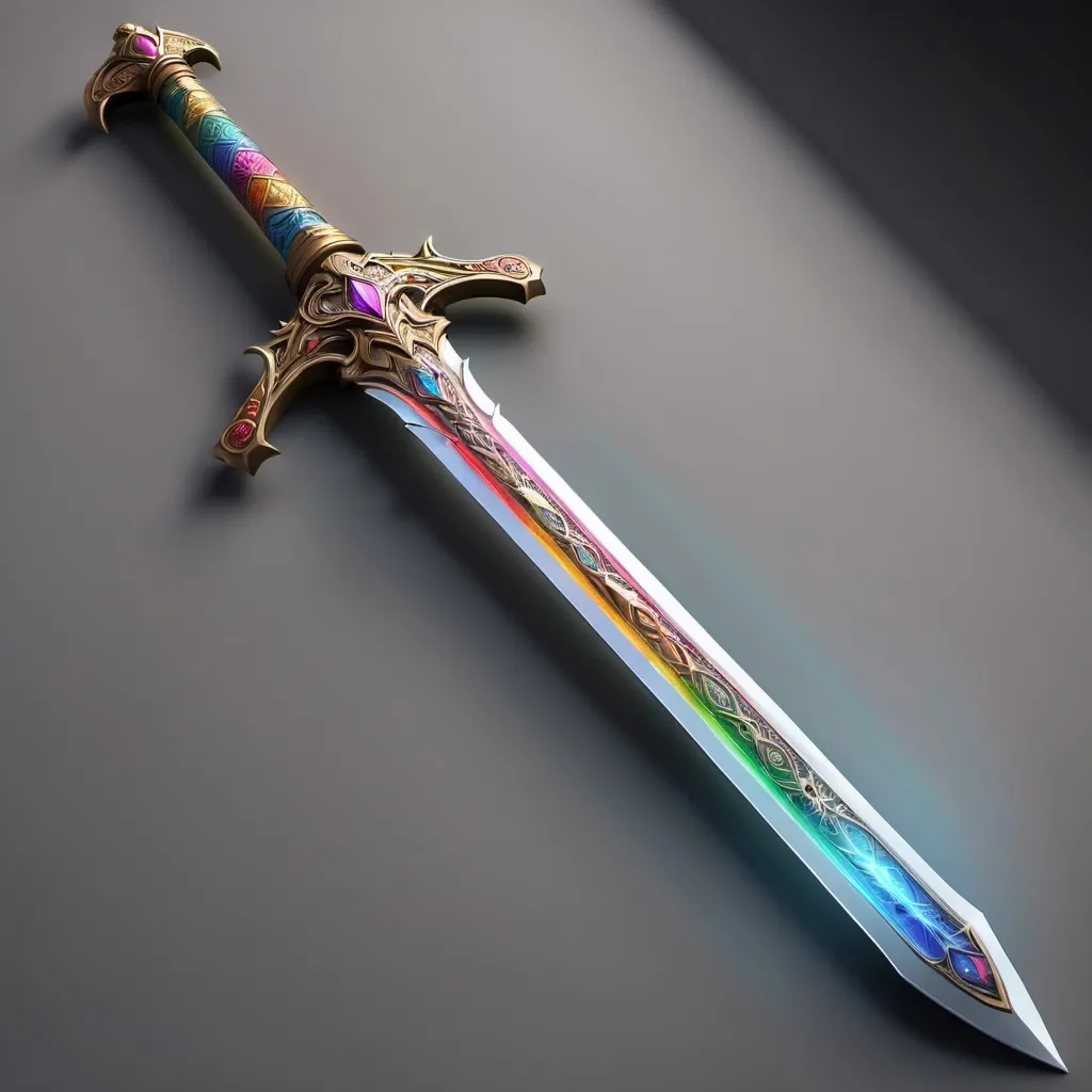 Prompt: A sword that looks like a medieval but it's also a fantasy sword that has beautiful details on it,it's colourful and has light powers so it can bring light,hope and peace to the world 