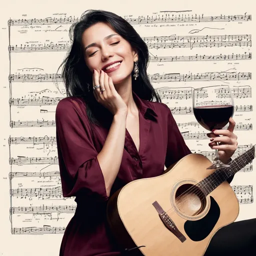 Prompt: Woman ,wine  and song