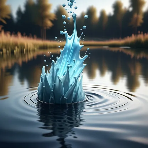 Prompt: plume of water shooting up from under the surface of a pond, fast expulsion, 3D art style