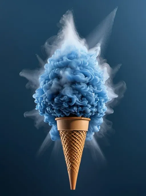 Prompt: a cone-shaped spray of blue mist, high-res, ultra-detailed