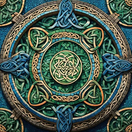 Prompt: close up of a mosaic pattern, Celtic theme