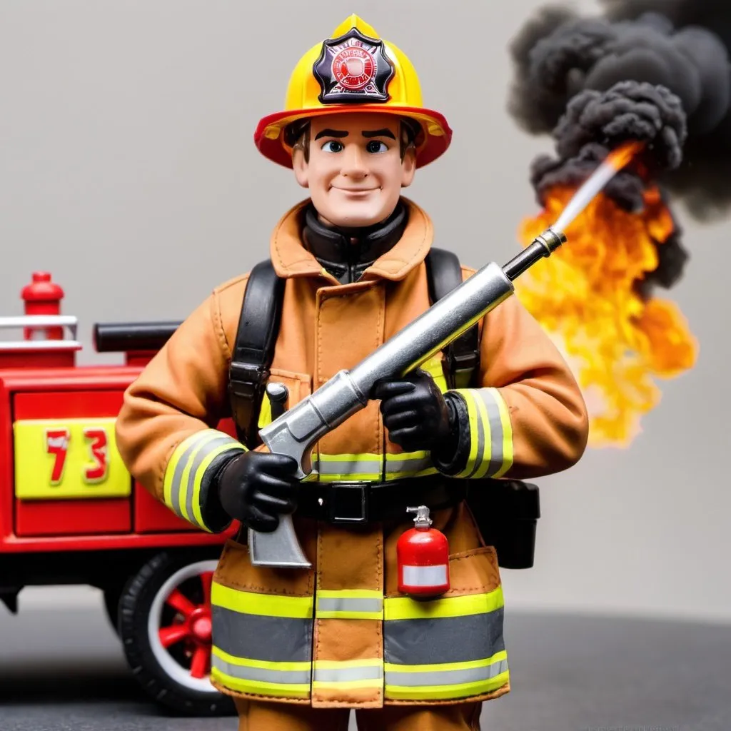 Prompt: Fireman with firgun and a hot wheel