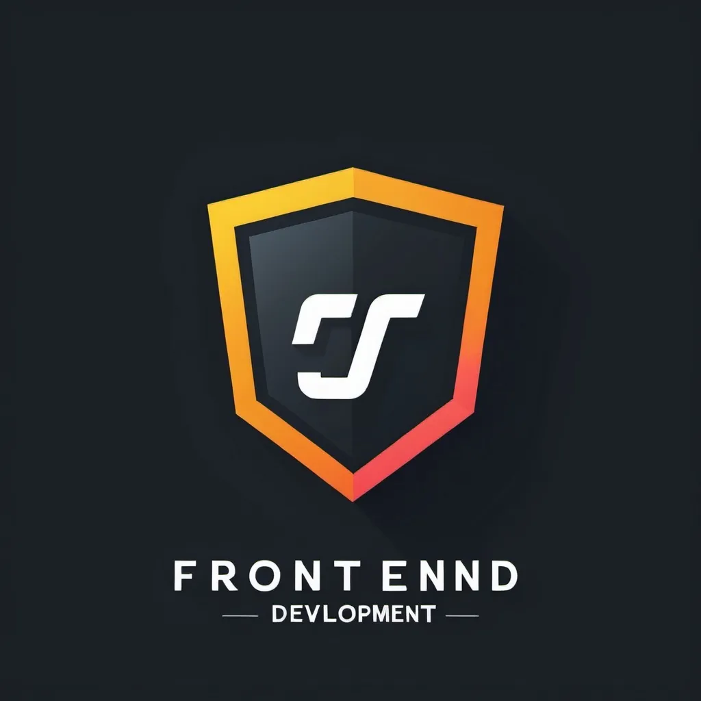 Prompt: front-end html css js development logotype with text FRONTEND