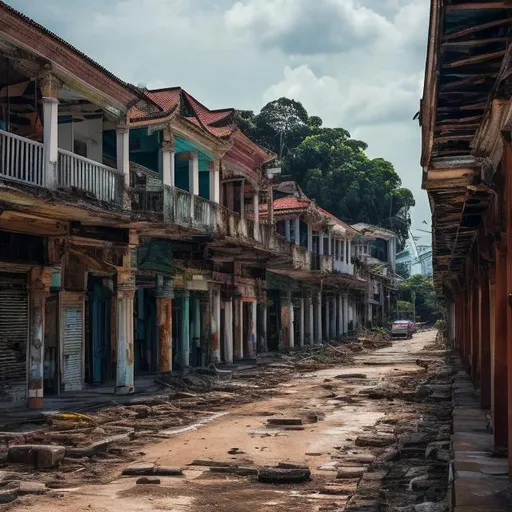 Prompt: Post apocalyptic ruins of George Town, Penang