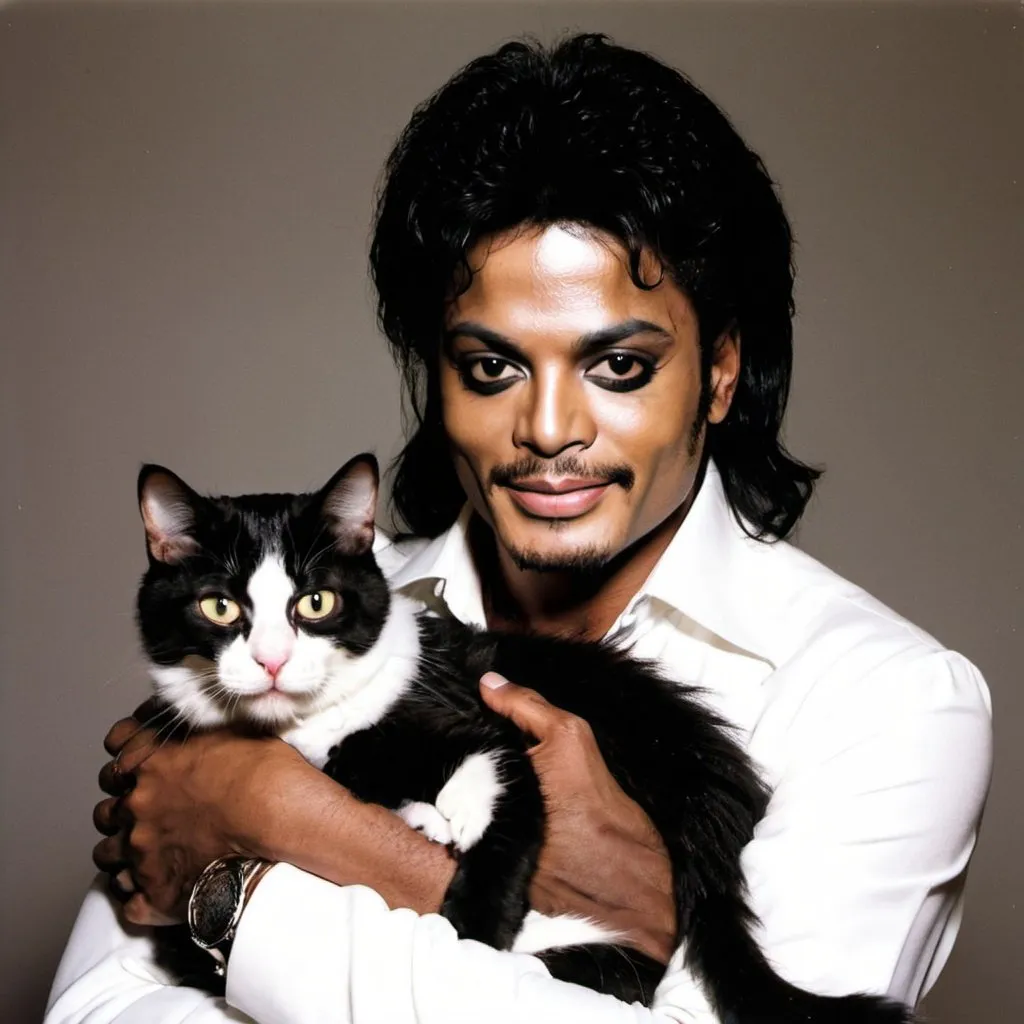 Prompt: MICHEL JACKSON SINGER WITH A CAT

