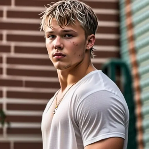 Prompt: young man leaning against a wall