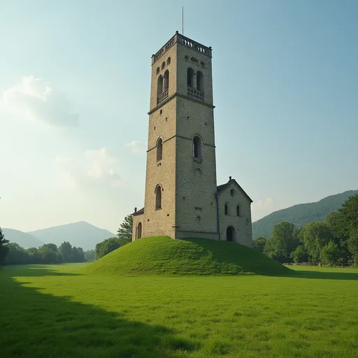 Prompt: Una torre in un prato 