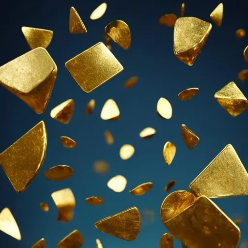 Prompt: falling broken gold pieces
flying
