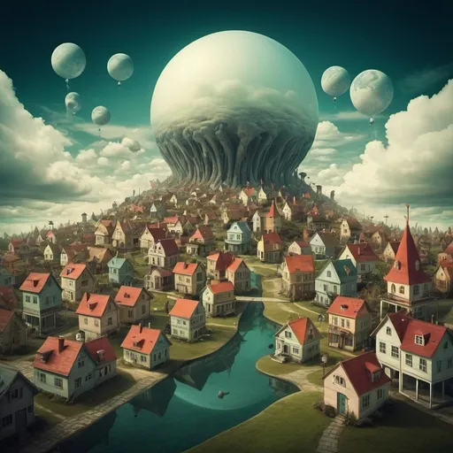 Prompt: Surreal dreamscape dream logic town