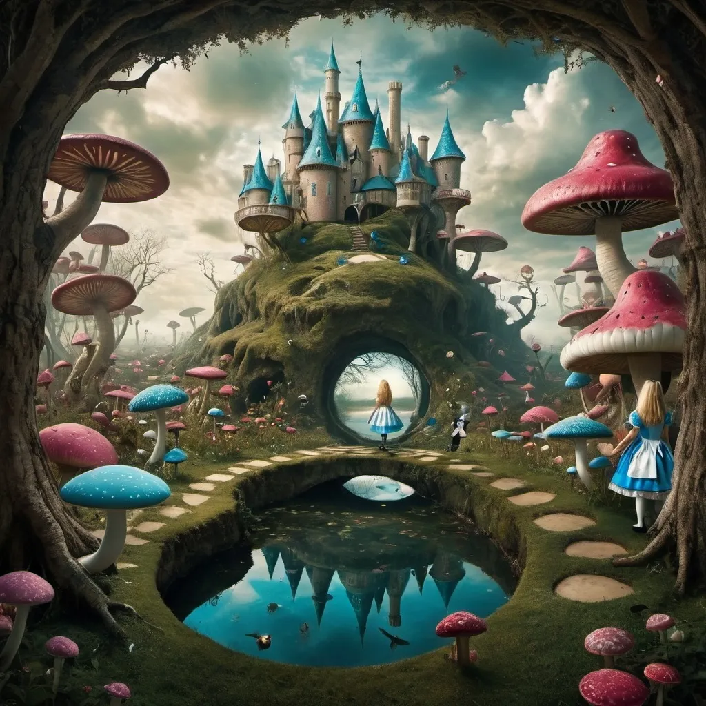 Prompt: Surreal dreamscape Alice in wonderland