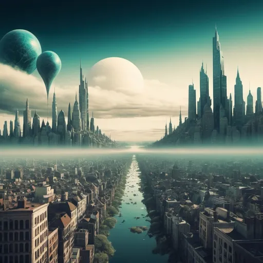 Prompt: Surreal dreamscape city in distance