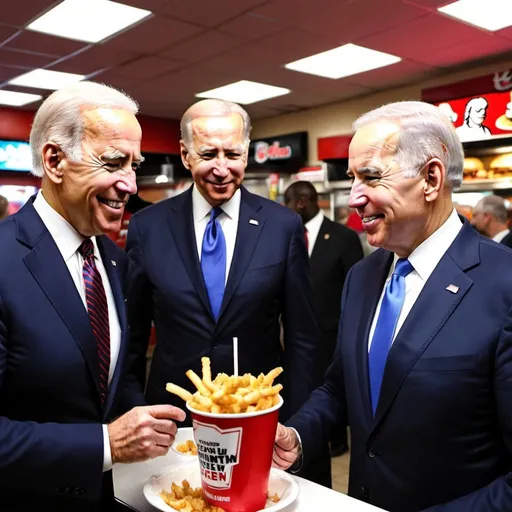 Prompt: Joe Biden hanging out with Benjamin Netanyahu at Kentucky Fried Chicken