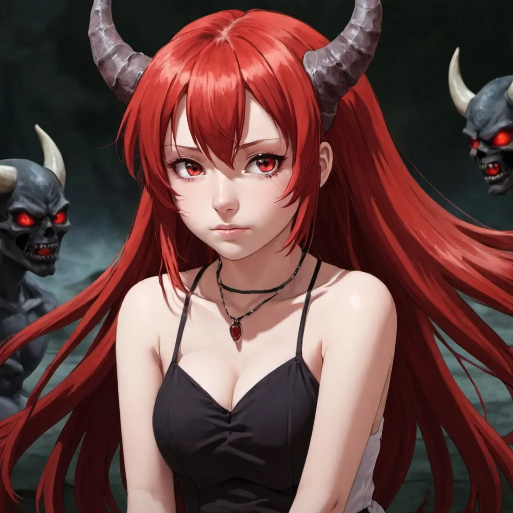 Prompt: anime girl, red haired, demon