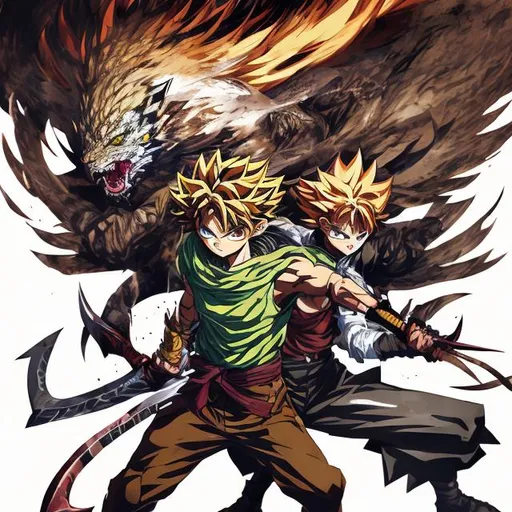 Prompt: Anime illustration of a fierce hunter, detailed character design, nen-powered abilities, dramatic action pose, high-contrast shading, vibrant aura effects, dynamic composition, intense battle scene, best quality, highres, ultra-detailed, anime, action, dramatic lighting, nen-powered, intense battle, vibrant aura,hunter x hunter