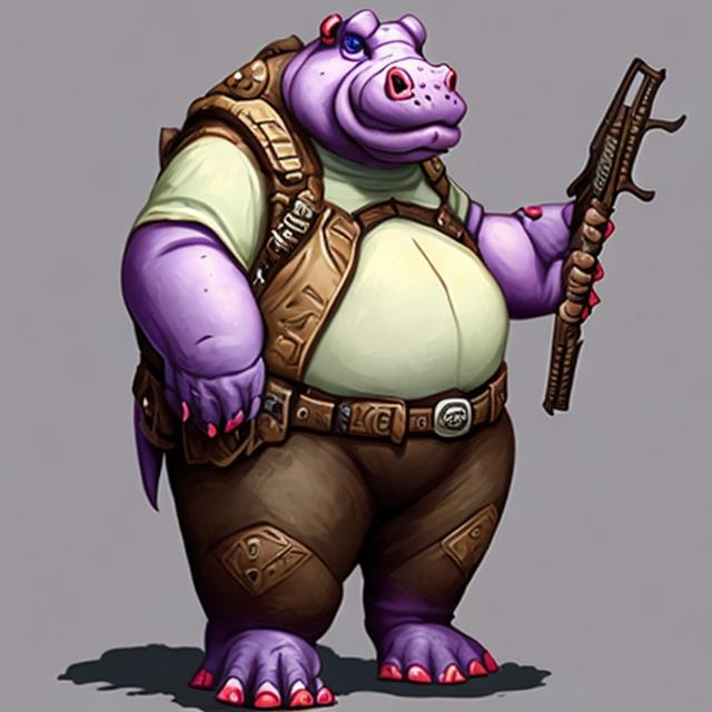 Prompt: Dungeons and Dragons Hippo gunslinger