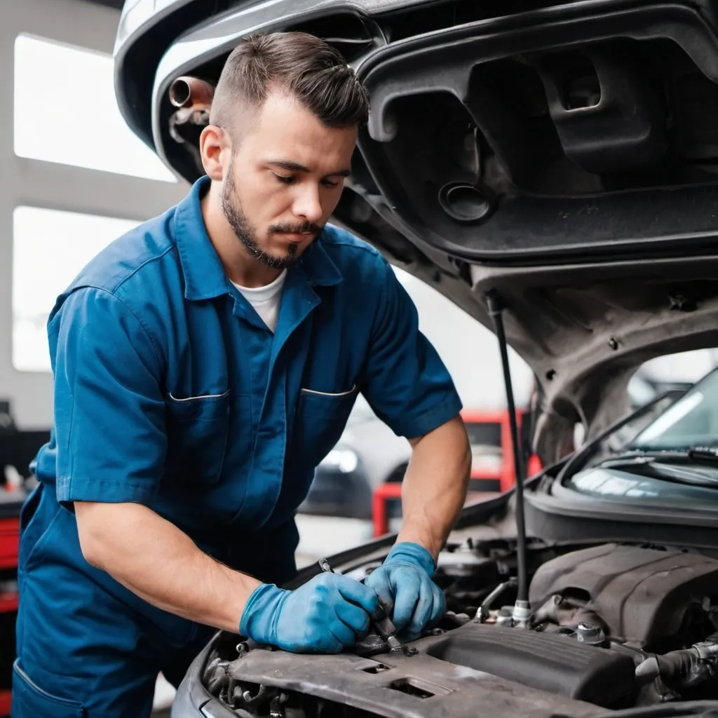 Prompt: Professional mechanic working on a car