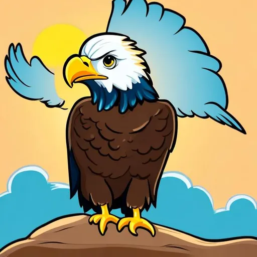 Prompt: a cartoon of an cute happy eagle standing in the sun

