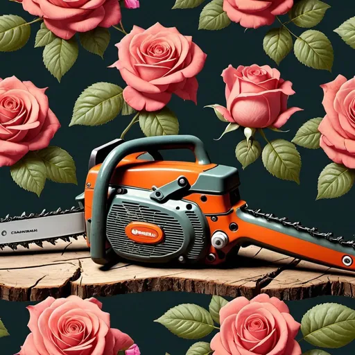 Prompt:  vintage chainsaw with roses