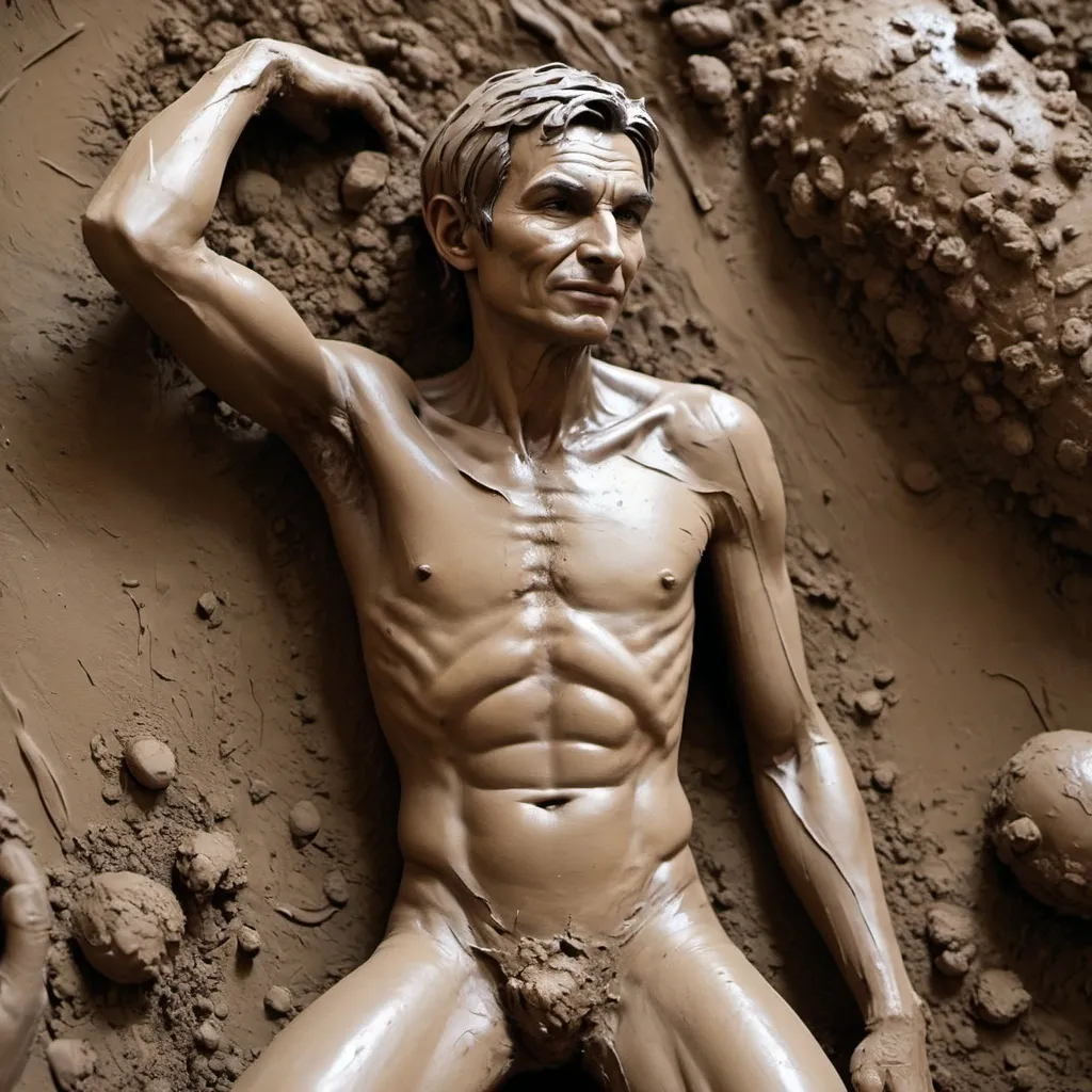 Prompt: Create a human Man Figueres Made from mud as god used to created adam