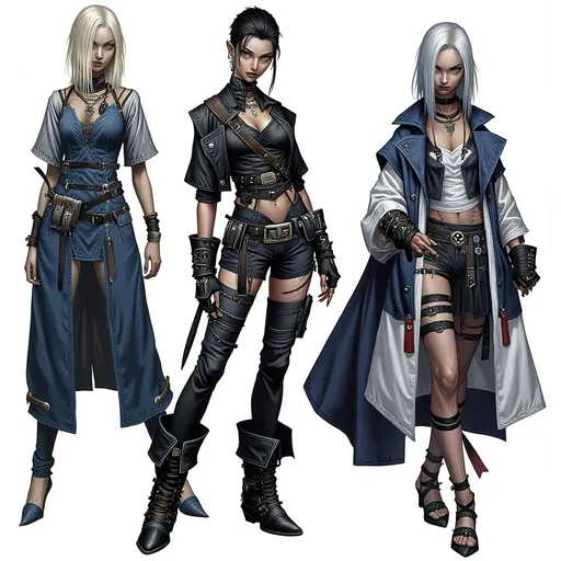 Prompt: A Full body outfit concept inspired by street punk fashion, in [midnight blue], [black] and [dark gray]