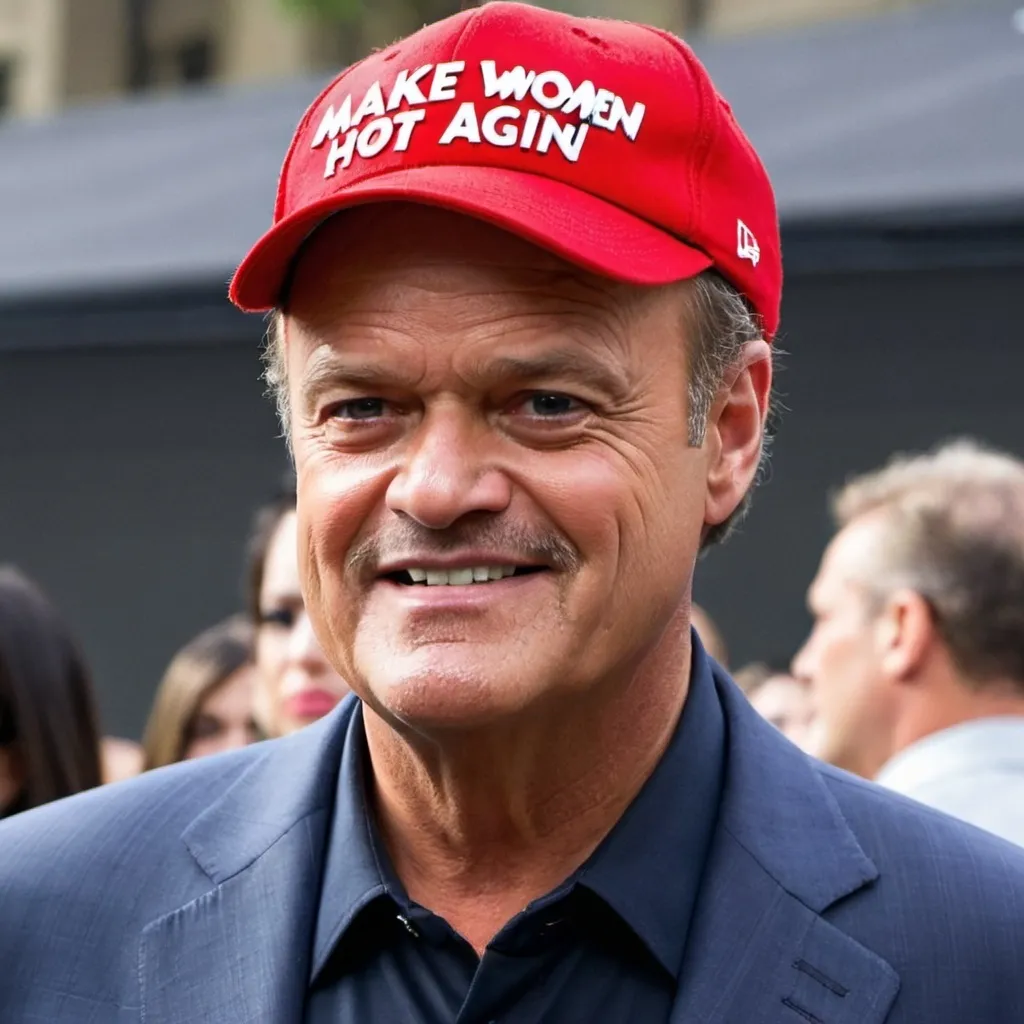 Prompt: Kelsey grammer in a red "make women hot again" hat