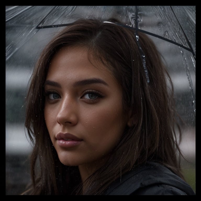 Prompt: Instagram model, brown eyes, rainy day, 