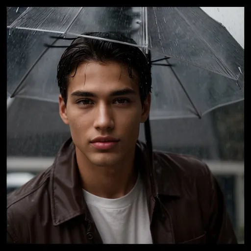 Prompt: Model Man, Brown Eyes, Rainy Day 