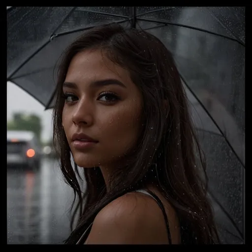 Prompt: Instagram model, brown eyes, rainy day, 