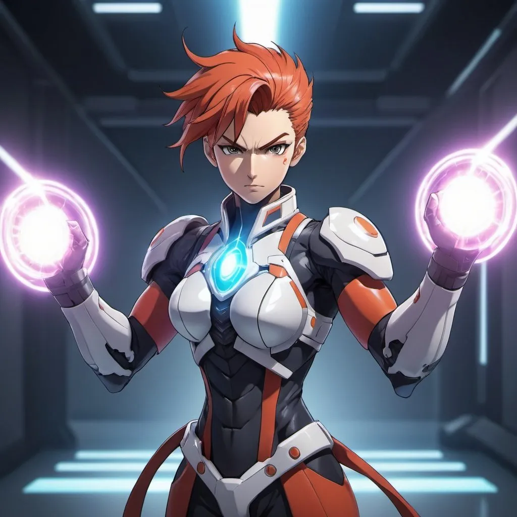 Prompt: anime futuristic  hidden power fighter character for anime show