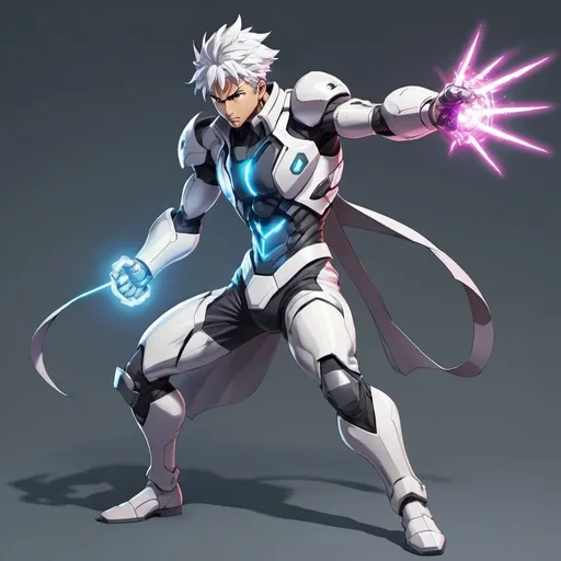 Prompt: anime futuristic  hidden power fighter character for anime show