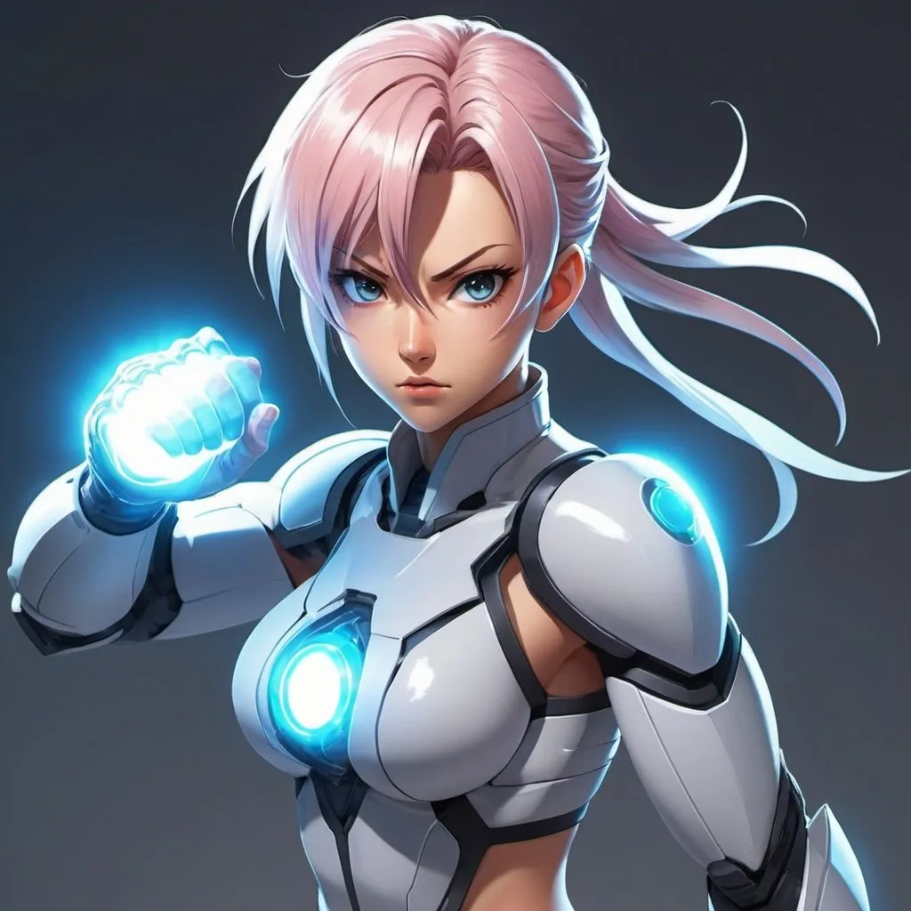 Prompt: anime futuristic  hidden power fighter character for anime show