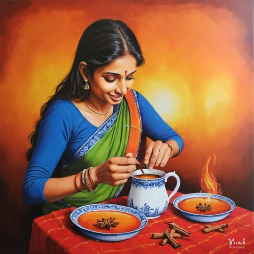 Prompt: nukkad chai painting 