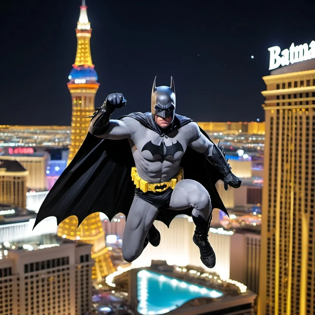 Prompt: Picture Batman jumping from the Cosmopolitan Las Vegas hotel