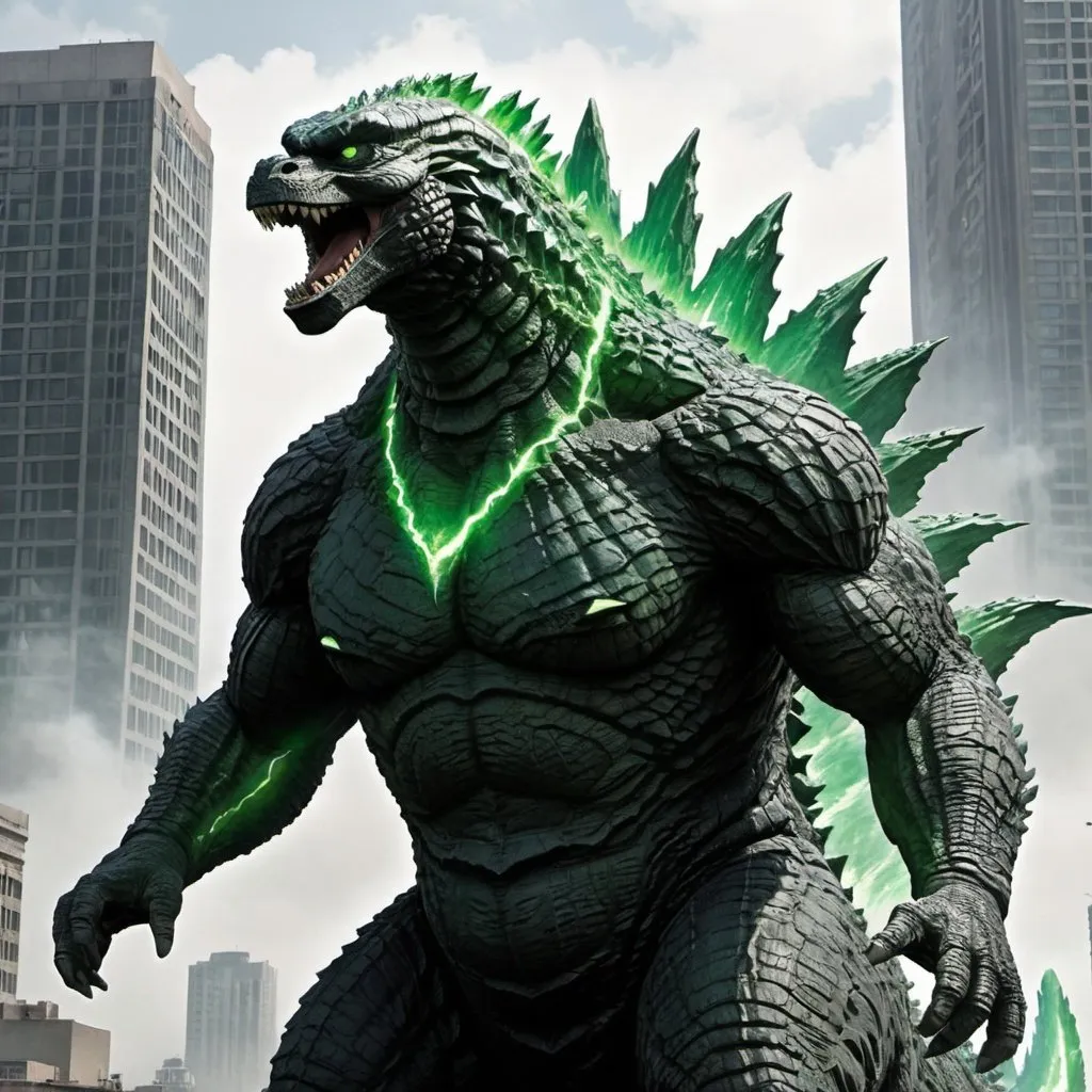 Prompt: godzilla with green powers